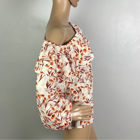 NEW MAJE CREAM FLORAL PRINT ONE-SHOULDER TOP - Picture 4 of 8